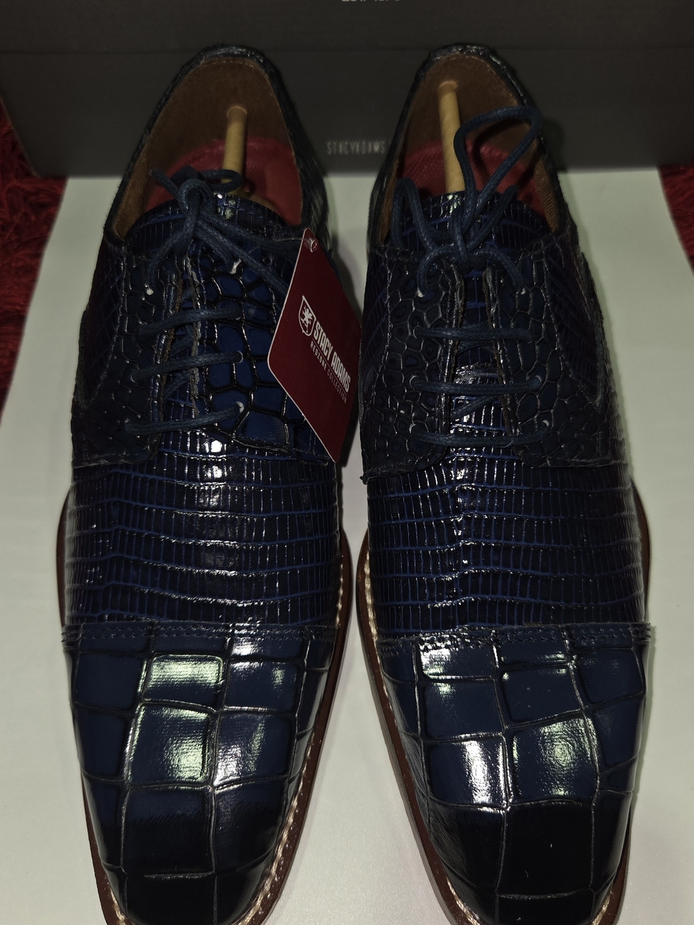 Stacy Adams Tedesco Blue Crocodile Print Leather Cap Toe Oxford Men Size 7.5 M